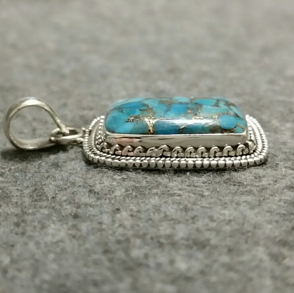 925 Silver Copper Blue Turquoise Pendant - Picture 6 of 8